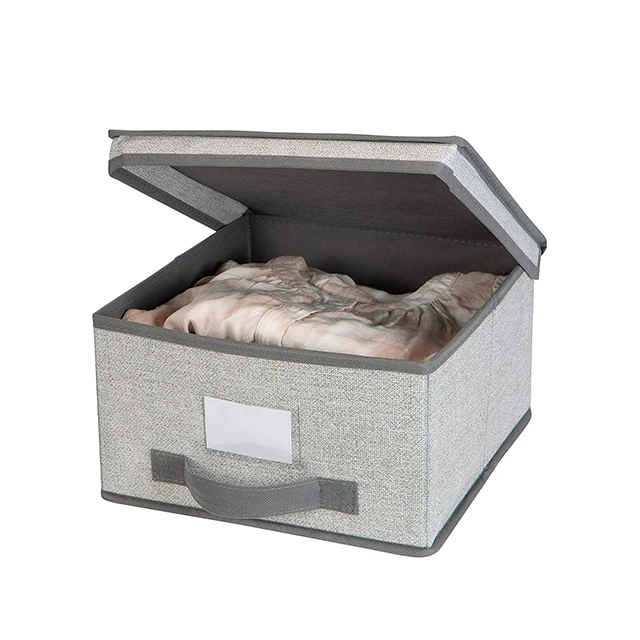 Fabric Stackable Slim Shelf Storage Organizer Box with Lid for Organizing Bedroom Closet