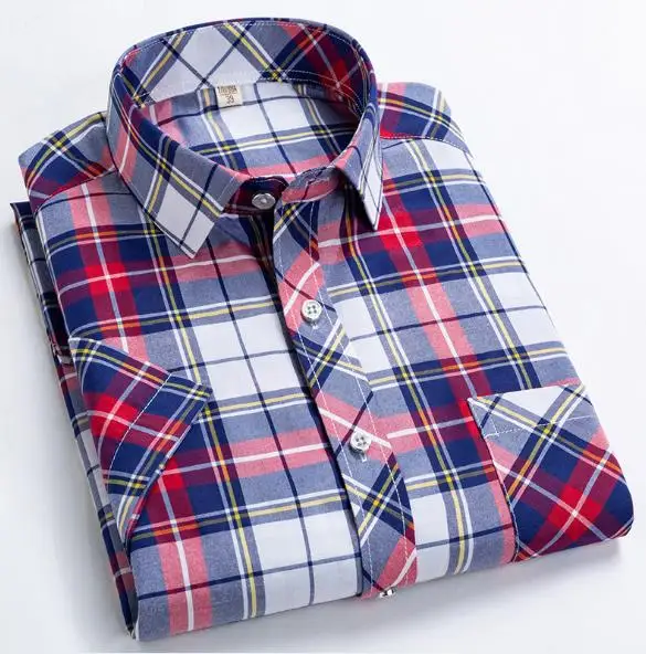 2021 2022 hot selling male men western style short sleeves blue tartan check plaid shirt