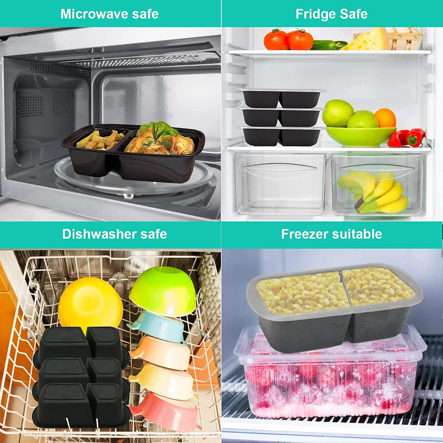 Microwavable Prep Containers 39 oz 1Compartment with Airtight Lids Plastic Food Storage Bento Box BPA Free Reusable Lunch Boxes