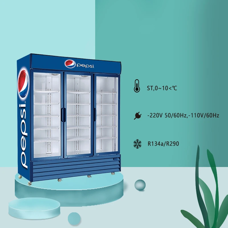 Dynamic Cooling Black White Glass Door Display Cooler Display Fridge Triple Door Upright Cooler