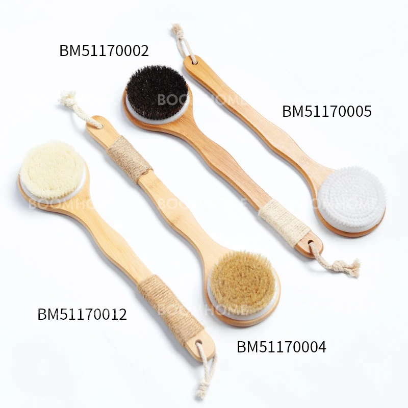Private Label Long Wood Handle Body Back Washing Sponge Exfoliating Bath & Shower Dry Skin Brushing Sisal  bath brushes