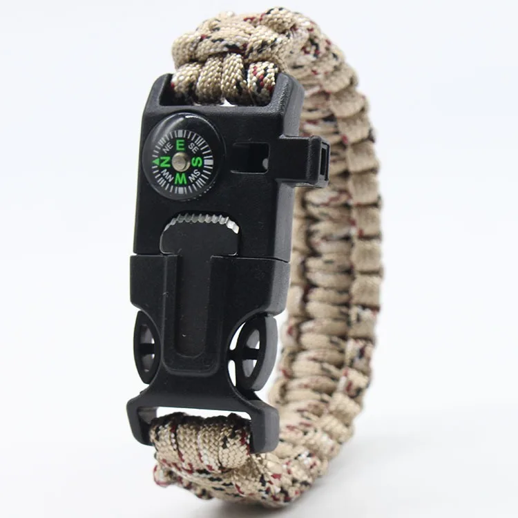 Outdoor Survival Bracelet Camping Rescue Emergency Rope Bangles Multi-function Compass Whistle Hand Strap