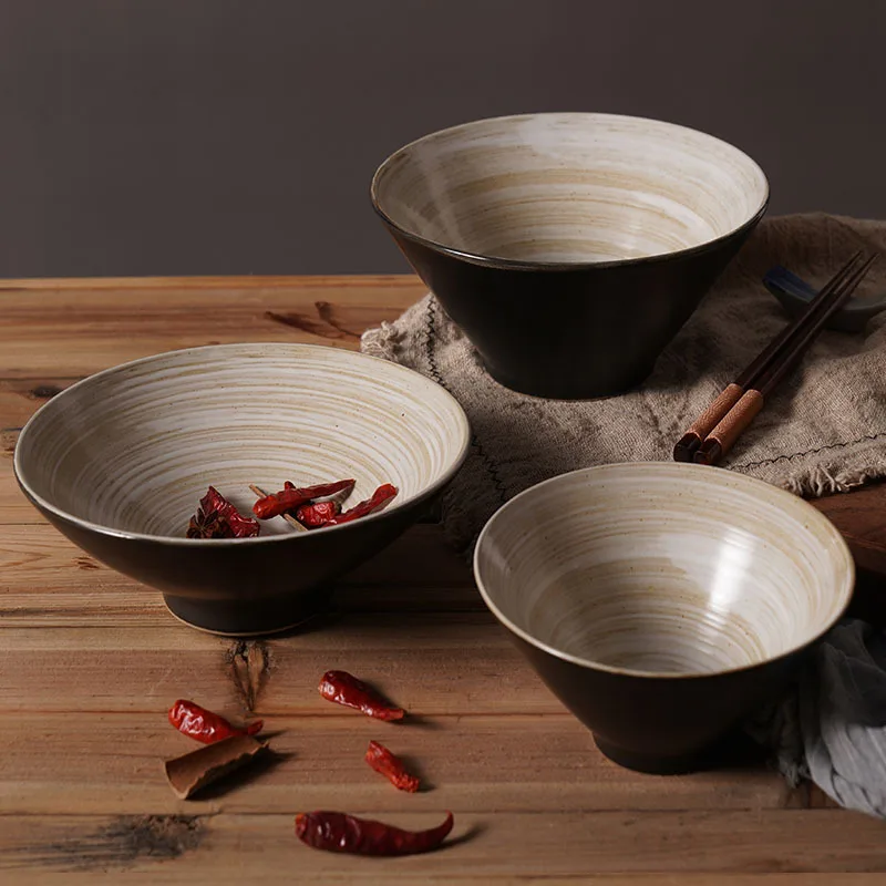 Hot selling factory price Japanese style black shiny 6.0 inch and 8.0 inch ramen bowl for restaurant and home usage