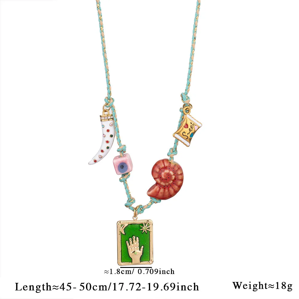 Unisex Retro Bohemian Style Stainless Steel Flower Pendant on Rope Tarot Brand Shell Ceramic Rope Heart-Shaped Gifts