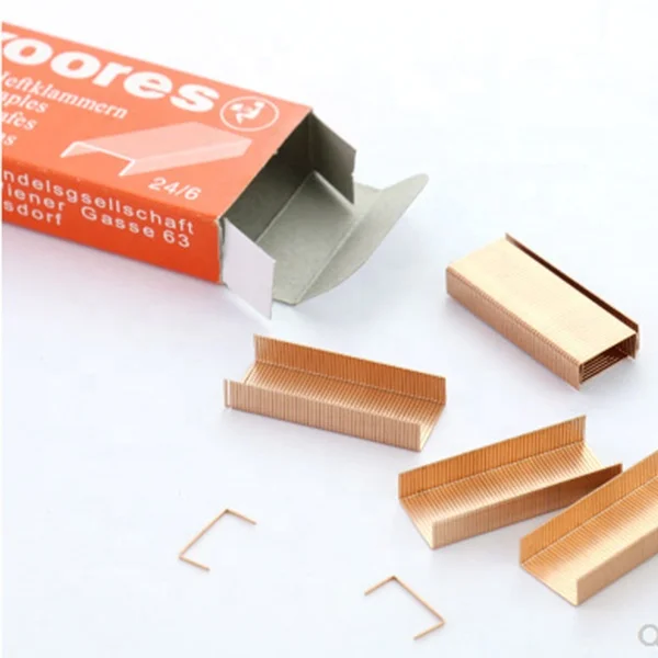 2024 hot sale stationery Rose gold gift staples high grade staples for  transparent trendy plastic stapler