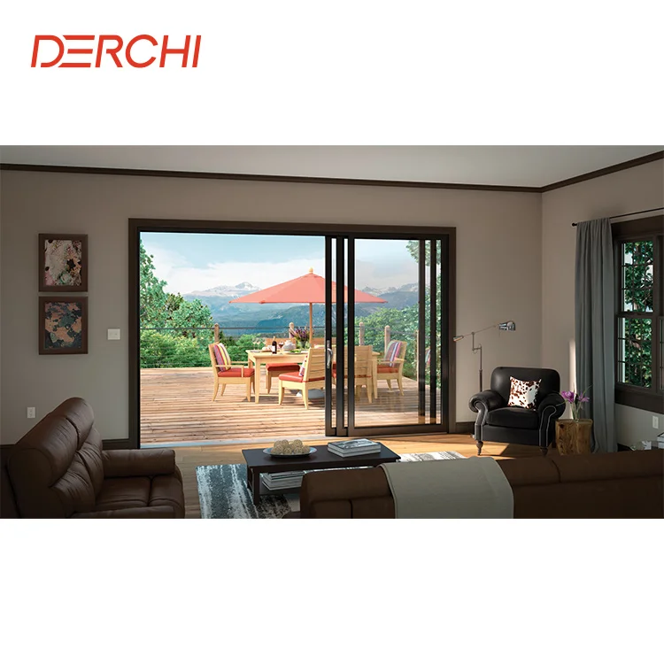 DERCHI NFRC USA Customized sliding patio door double tempered glass aluminum exterior noiseless sliding doors