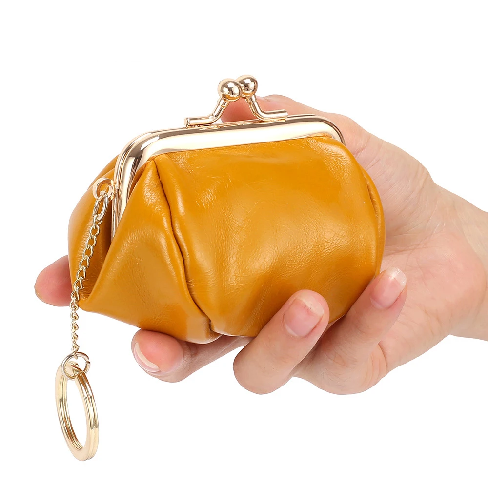 Fashion High Quality Vintage Coin Purse Genuine Oil Leather With Metal Clasp Earphone Keychain Storage Bag