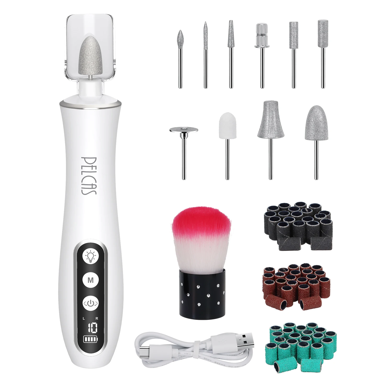 Portable Manicure Pedicure Tool Electric Nail File Efile Set for Acrylic Gel Nails with Nail Drill Bits Sanding Bands