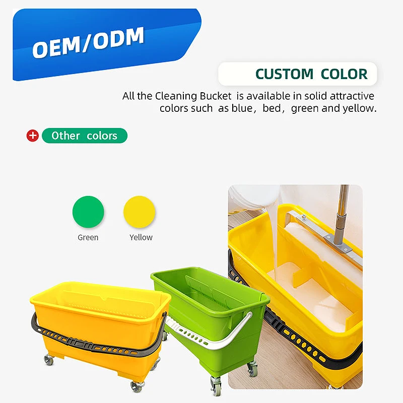 25L New Design Yellow Rectangle Bucket Floor Flat Window Mop Cleaning Bucket With Wheel