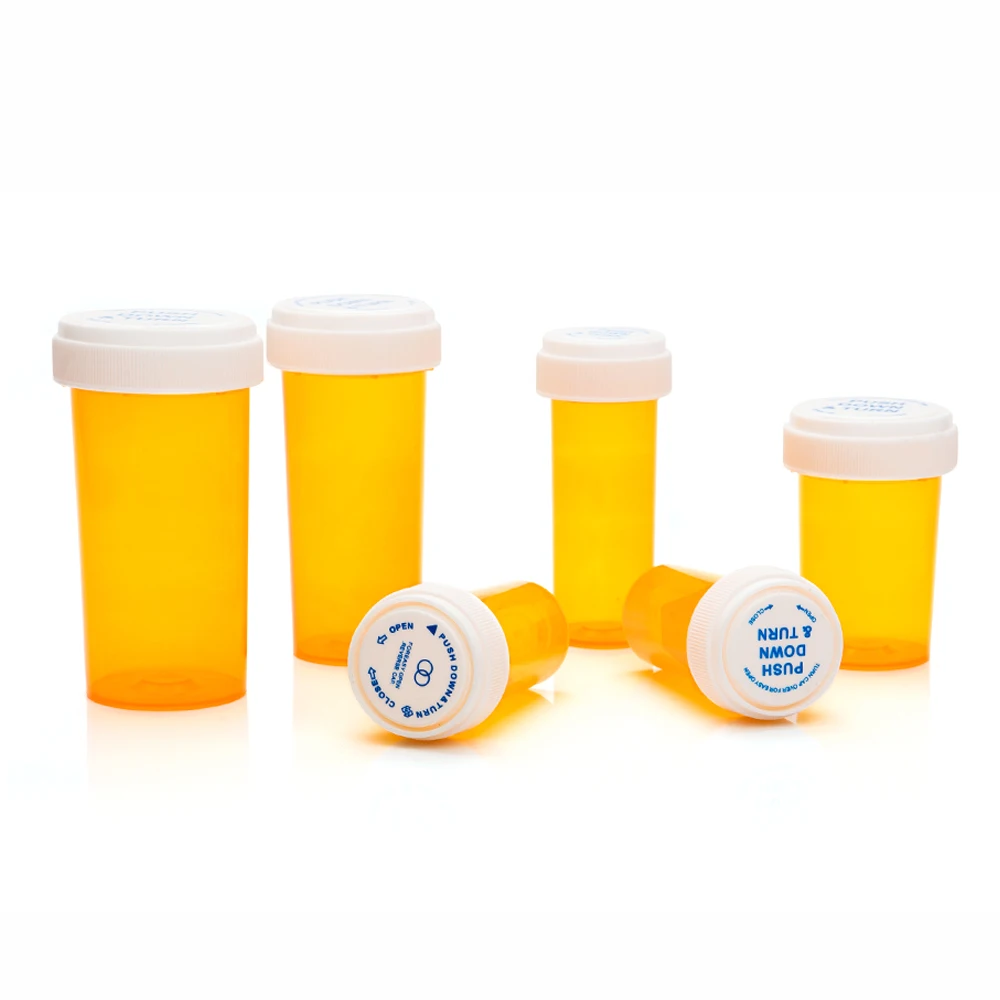 Plastic rx medicine bottle reversible cap medicine custom pill bottle packaging