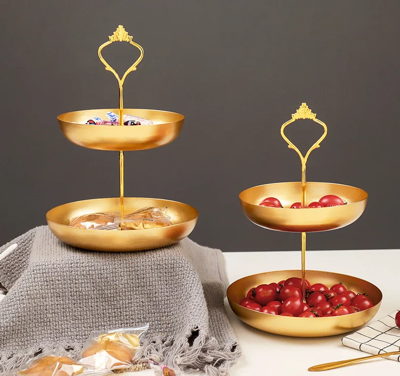 
Metal Gift Jewelry frame party serving tray Double cake Plate for Kitchen or Party Distressed double tray 