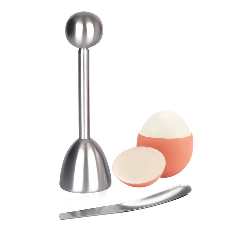 1 Egg Cutter Topper +1 Egg Spoon Set, 18/8 Stainless Steel Egg Cracker Tool