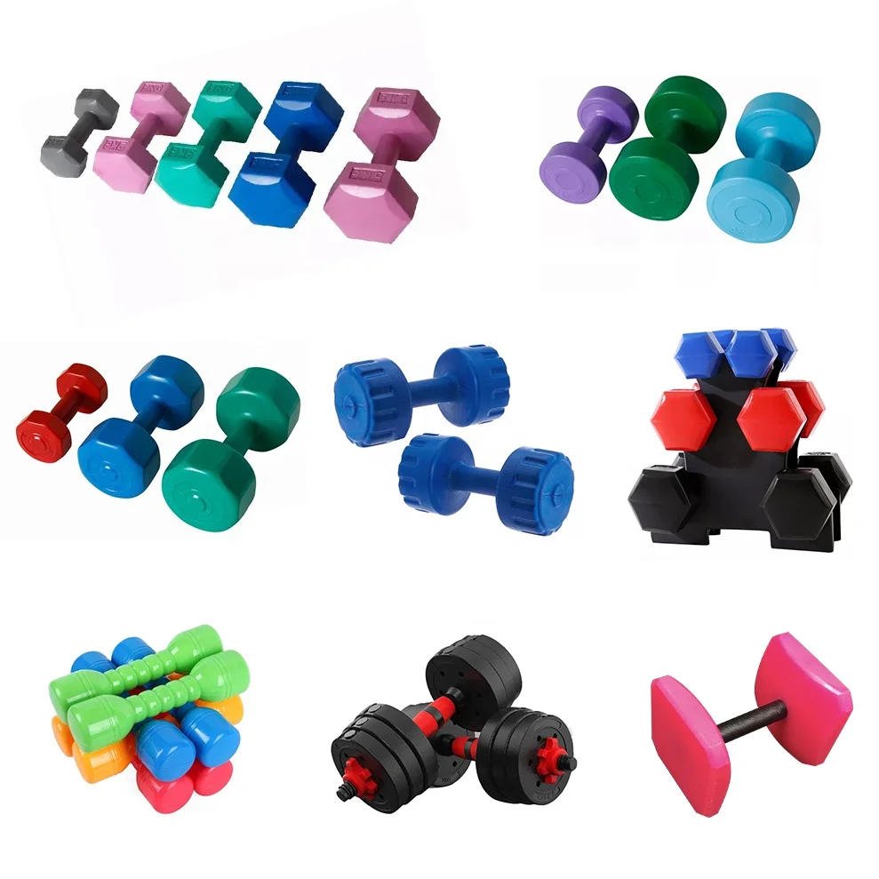 Plastic Hexagon Sand Filled Cement Dumbbell with Colours