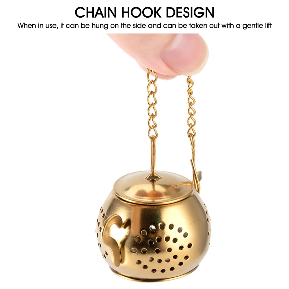 JTX415 Teapot Shape Loose Tea Infuser Stainless Steel Leaf Tea Maker Strainer Chain Drip Tray Herbal Spice Filter Tea Strainer
