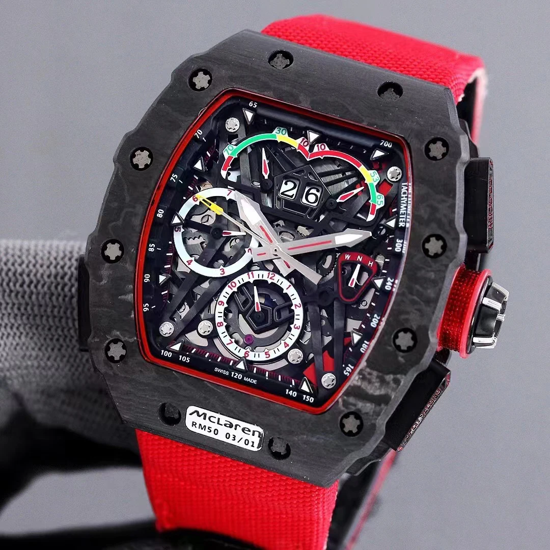 
RM Replika Carbon Fiber Case Richard Mill Stainless Steel Swi Movement Silicon Strap Best Quality Original Clone Mechanical 