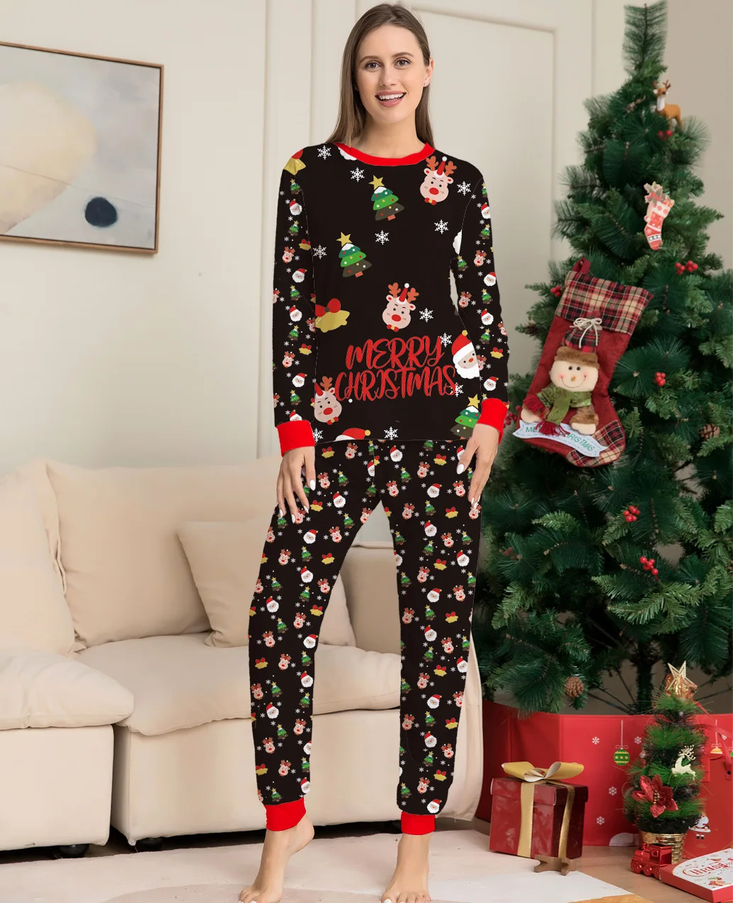 Christmas Winter Warm Soft Pyjamas Cartoon Sets Matching Christmas Pajamas for Family Pajamas Sets family matching outfits