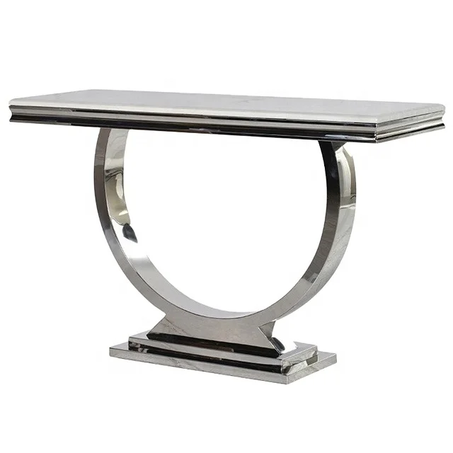 Home Furniture Luxury Tempered Glass Top Mirrored Stainless Steel Corner Console Table