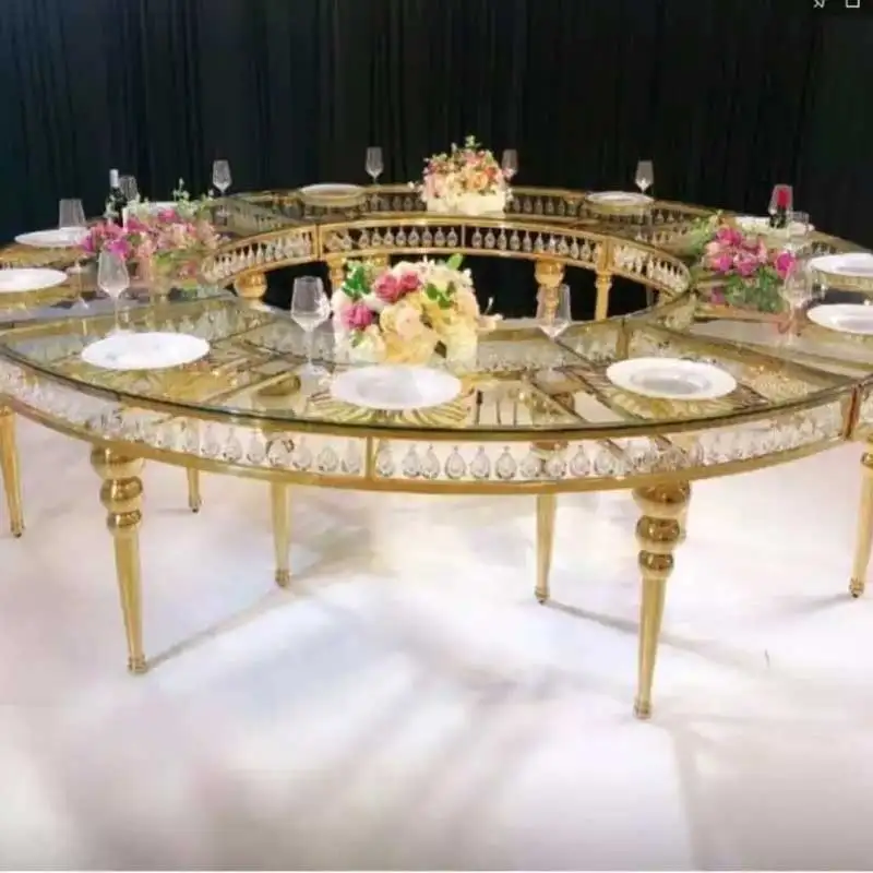 Luxury Events Furniture Crystal Large Round Wedding Dining Half Moon Table