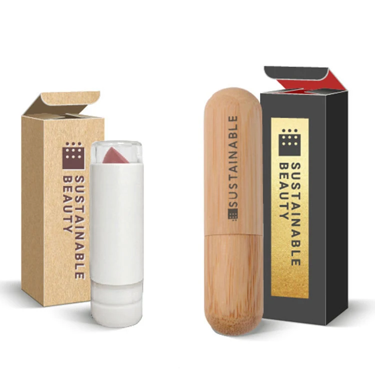 Custom Empty Eyebrow Pencil Packaging Tube Round Bamboo Eyeliner Pen Lipstick Container With One End