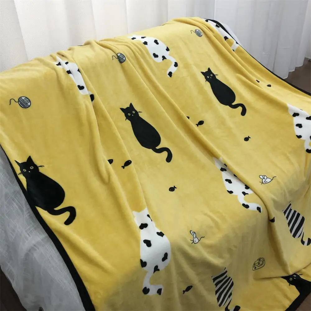 A81320  Soft Polyester  Cozy  Ultra-Plush Cat Pattern Designer Microfiber Flannel Fleece Blanket