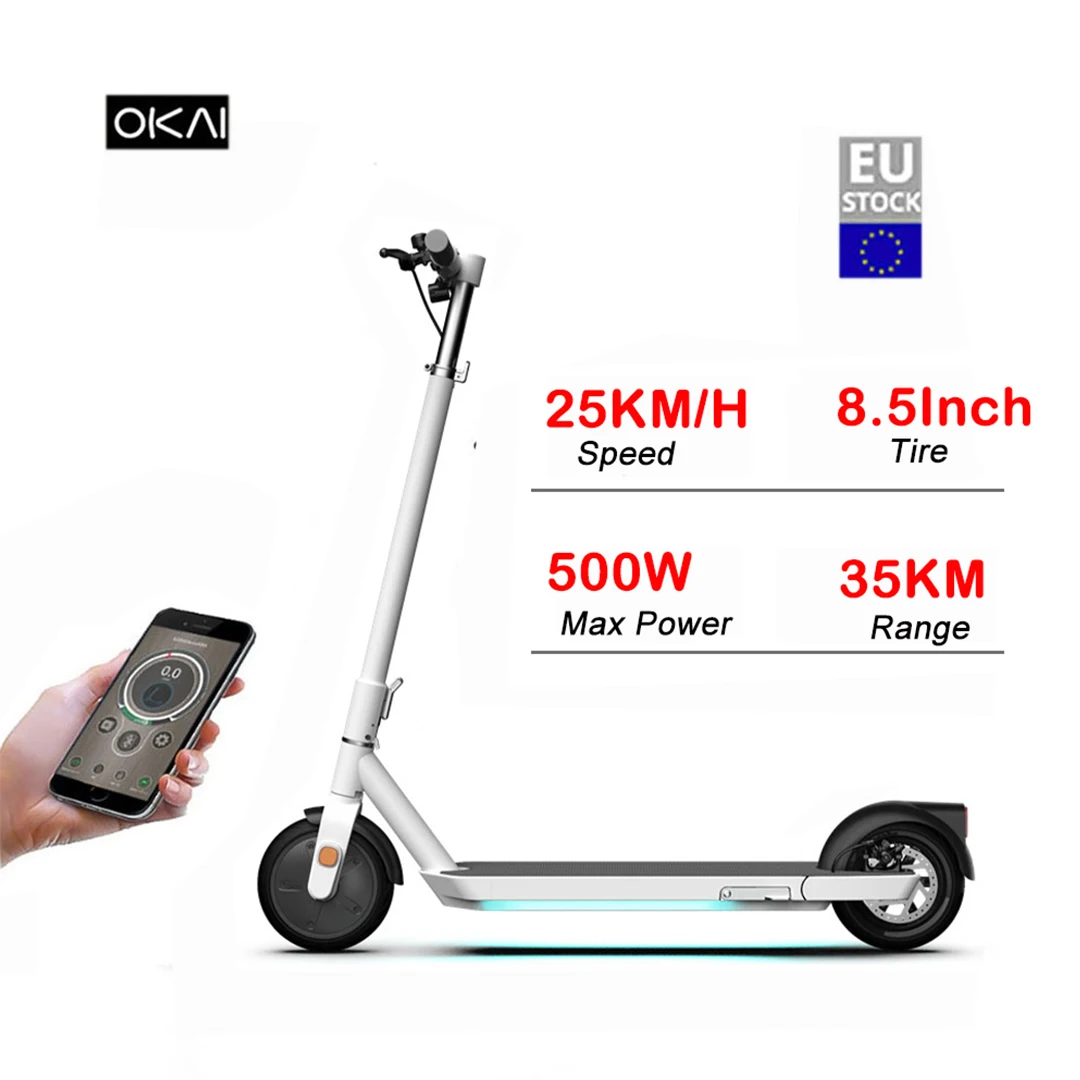 Складной электрический скутер OKAI 8,5 дюйма, 250 Вт, для взрослых, с толстыми шинами, скутер для склада в США, большой радиус действия 35 км, электрические скутеры
