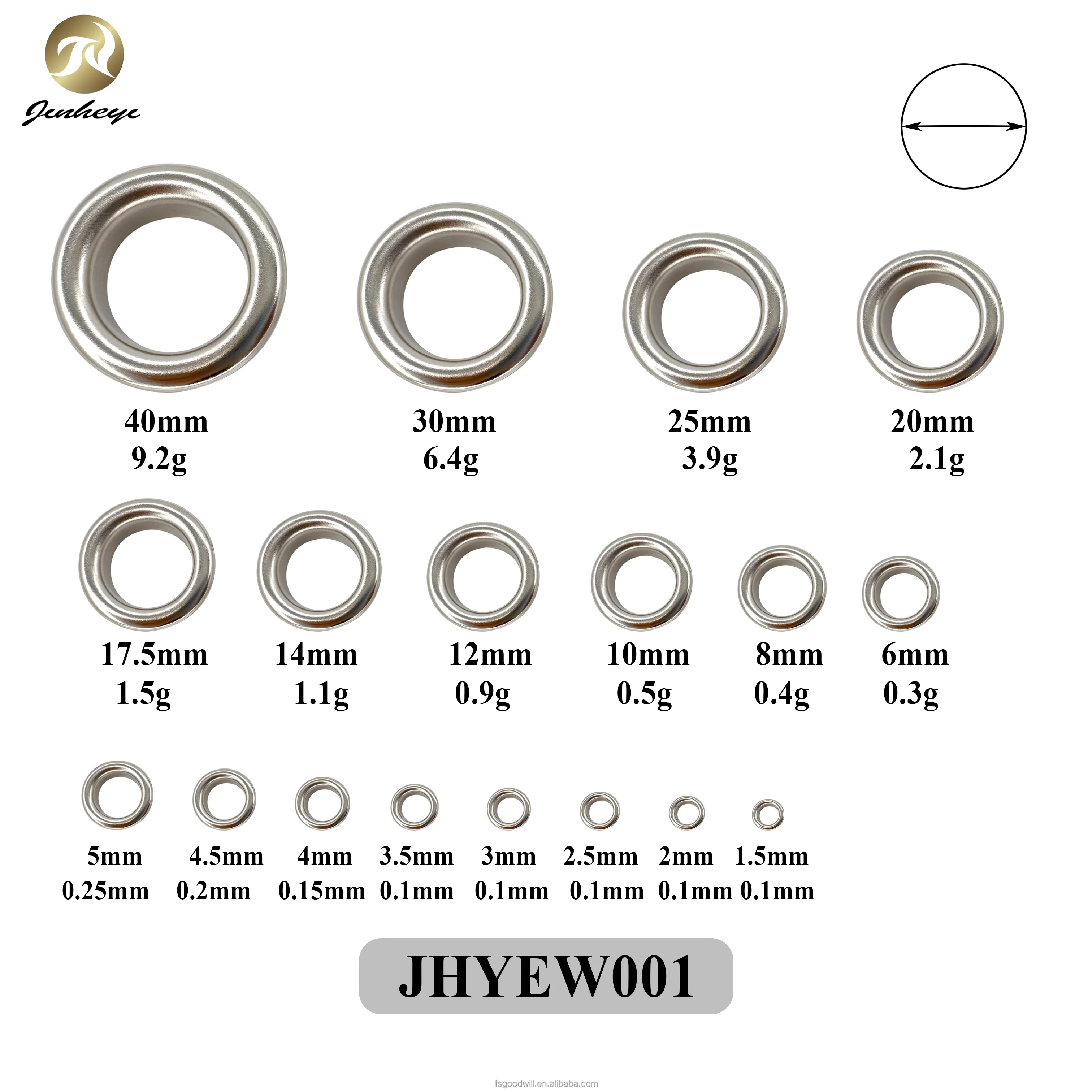 All Size 1.5-40 MM Inner Size Metal Eyelets Brass Material Eyelets Silver Color For Leather Belt Shoe Clothing