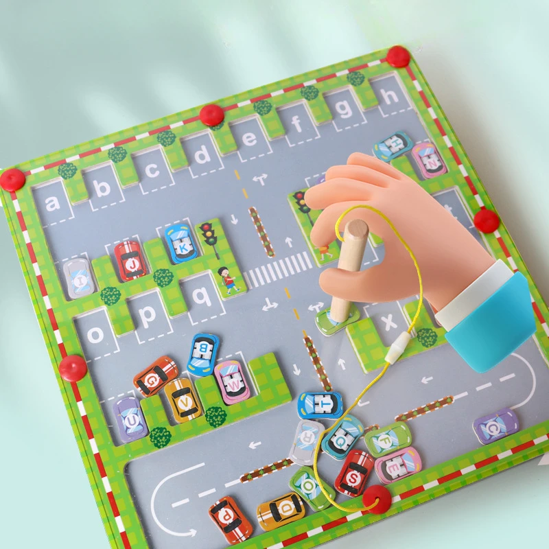 Wholesale Wooden Car Board Game Maze Magnetic Letter Matching Toy Educational Game for Kids Dropshipping