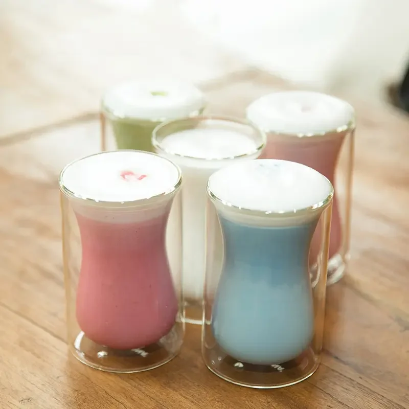 Manufacturer of borosilicate double wall glass coffee cups Glass teacups