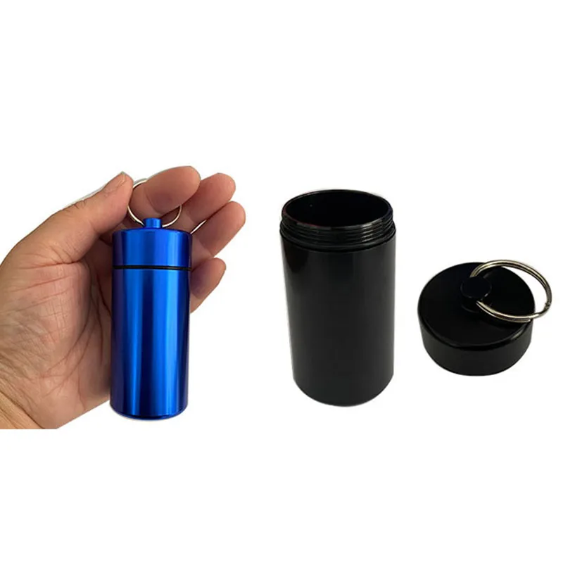 Aluminum Metal Pill Box Case Organizer with Keychain,Outdoor Medicine Bottle Key Ring Small First Aid Drug Holder Pill Container