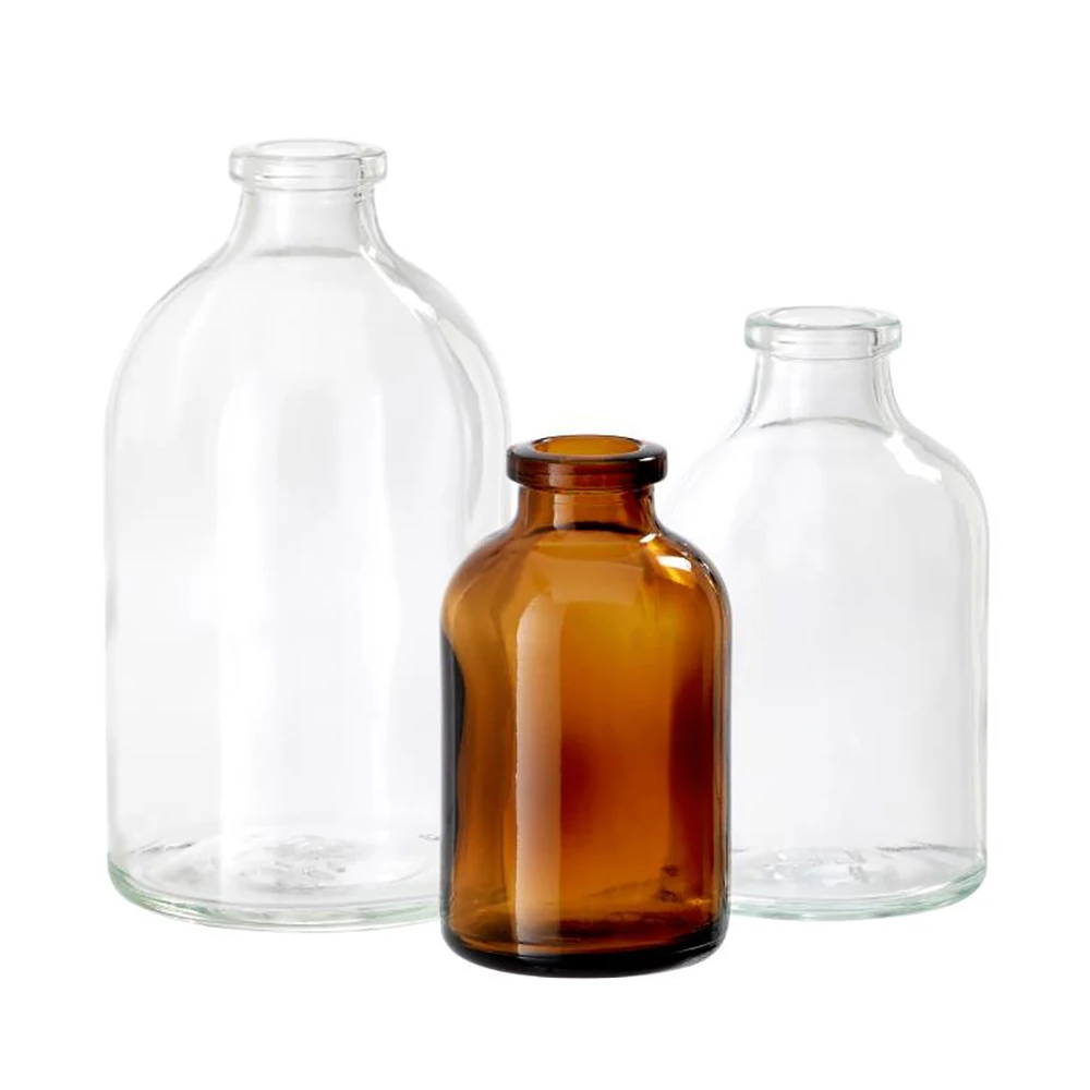 50ml 100ml moulded transparent injection empty glass vial bottle for penicillin Medicine and Cosmetic