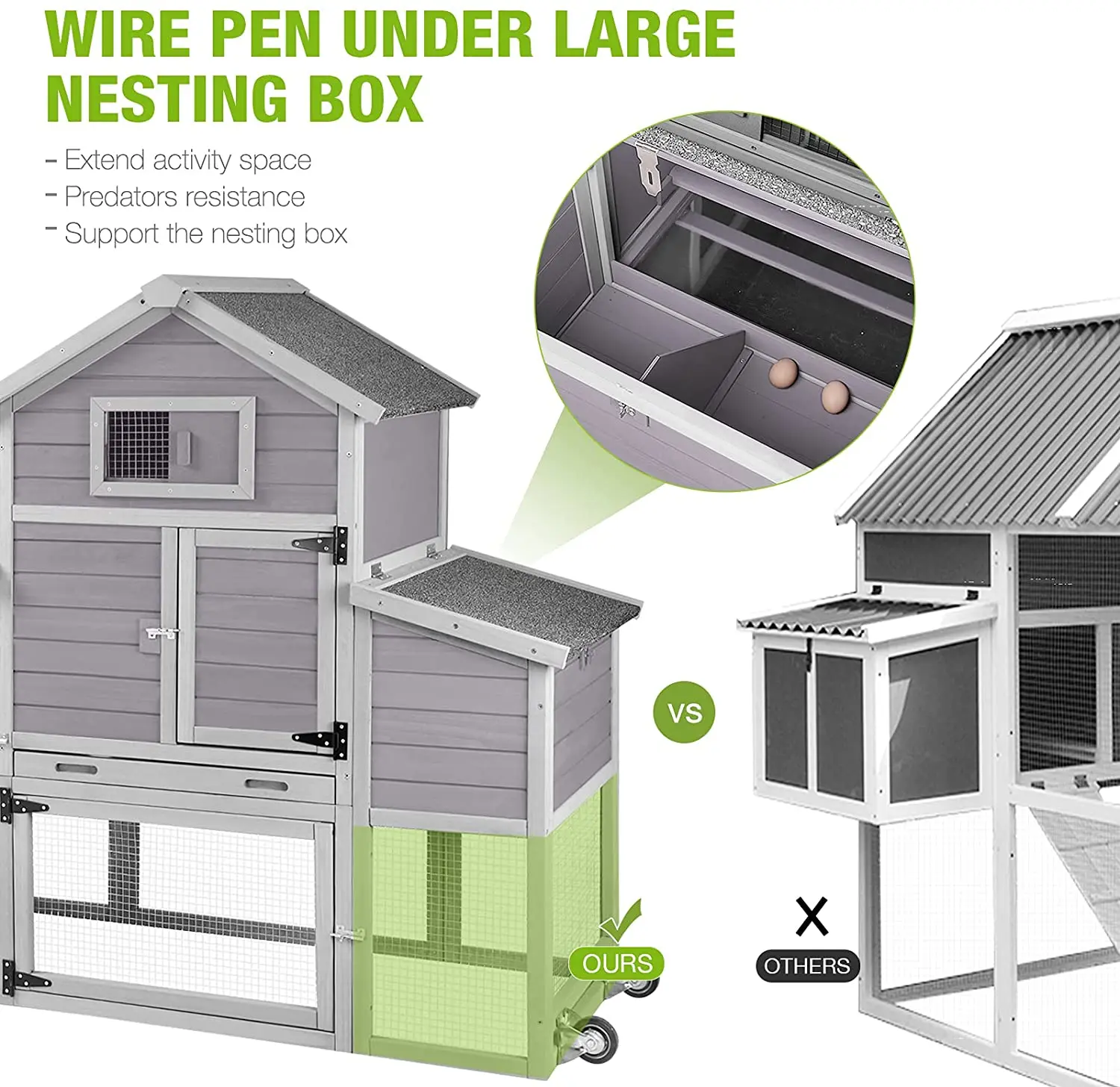 Chicken Coop with Run Outdoor Hen House Mobile Chicken Coop with Nesting Box, Outdoor Hen House Poultry Cage with Casters