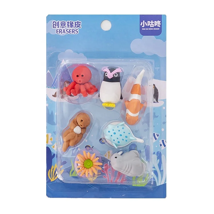 School kids stationery gifts cartoon mini cute 3D ocean animal eraser