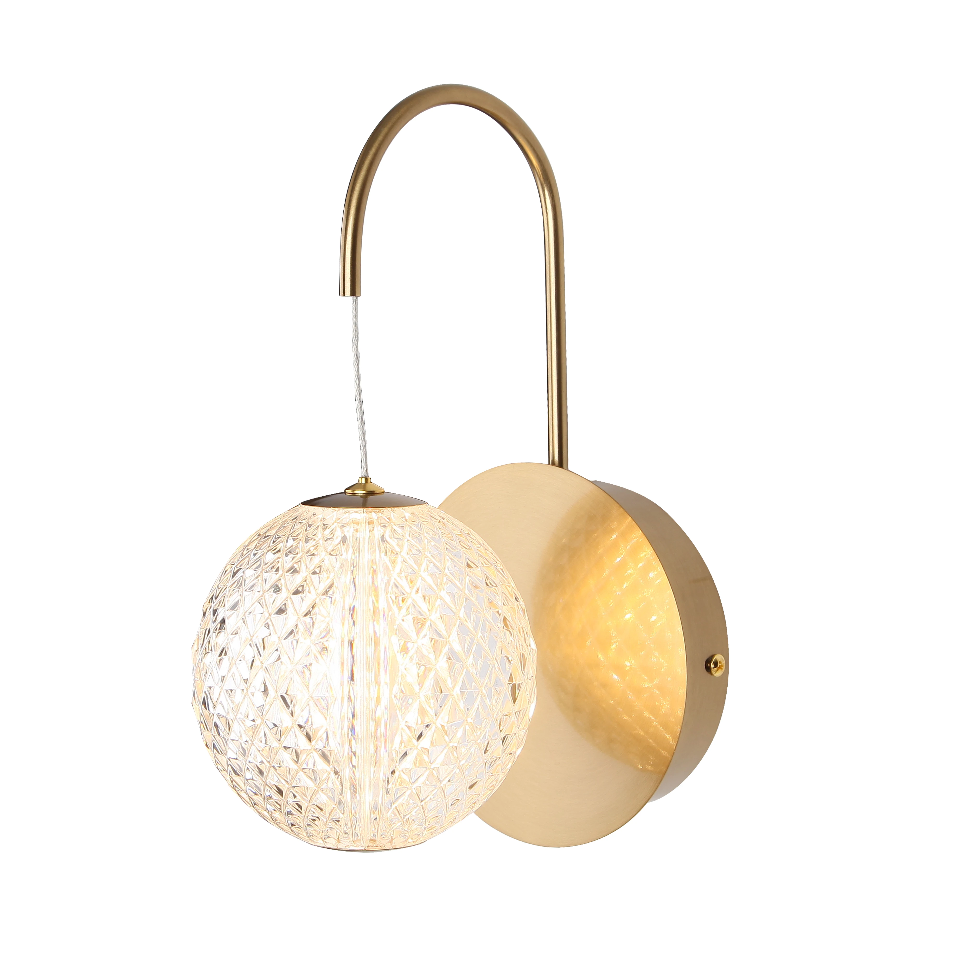 Modern globe wall sconce gold color metal acrylic led wall lamp for bedroom beside