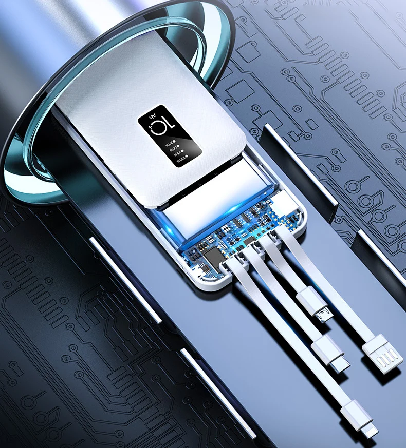 5v2a chaiging portable powerbank ultra thin for Android Type C power bank 10000mah 20000mah with cable digital power display