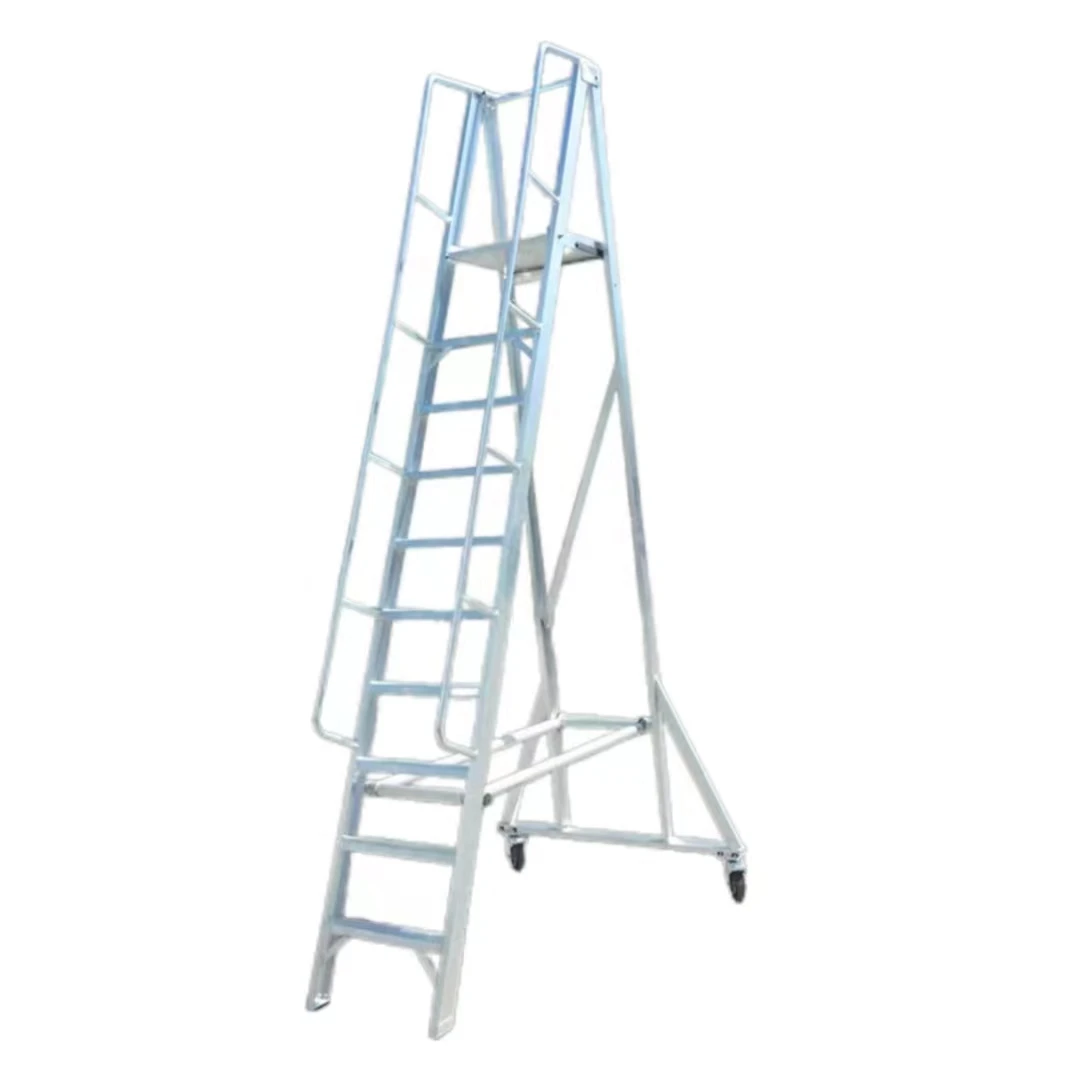 Workplace Climbing Safe Rolling Heavy Duty Steel 10 Steps Platform Ladder