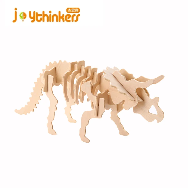 joythinkers Laser Cutting 3D Wooden Dinosaur Puzzle large toy triceratops dinosaurs for Kids Jurassic dinosaur world Model