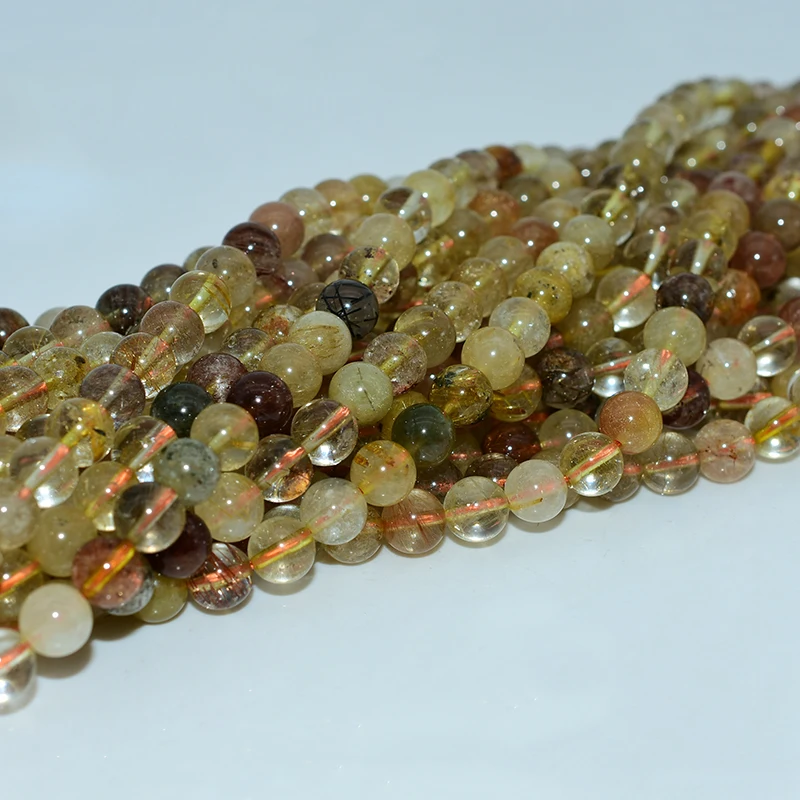 Factory Wholesale Price 4/6/8/10mm 100% Natural Multicolor Hair Quartz Loose Gemstone Beads