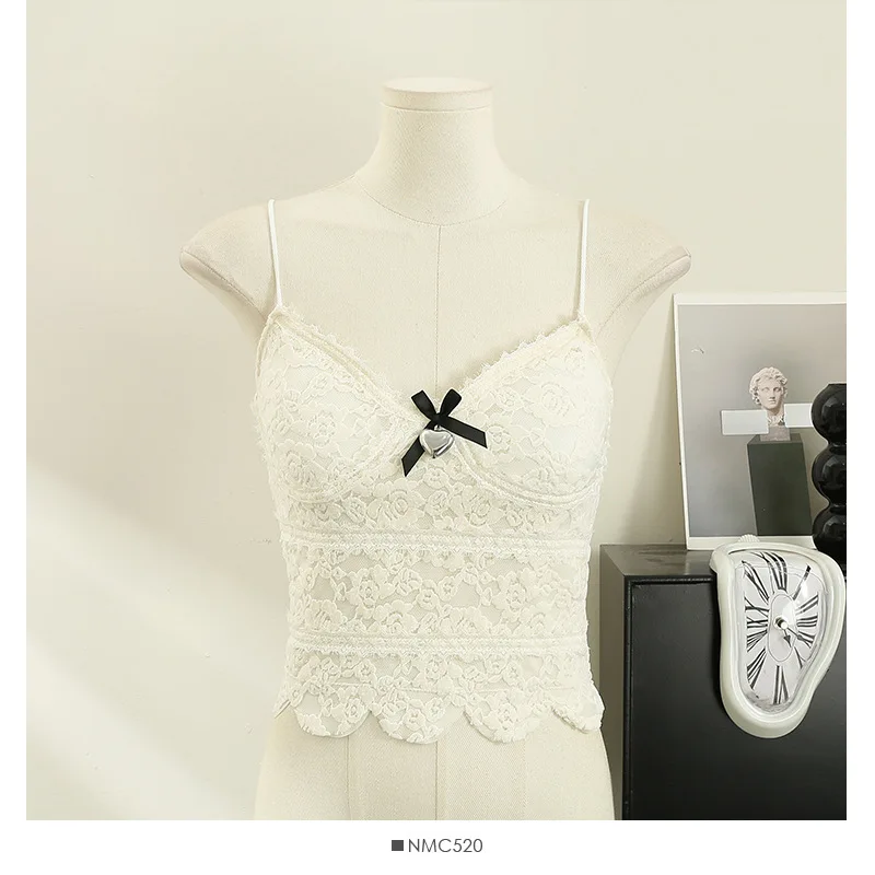 New design  lace cami top sexy beauty bow  crop Tank top modal soft  halter  for women