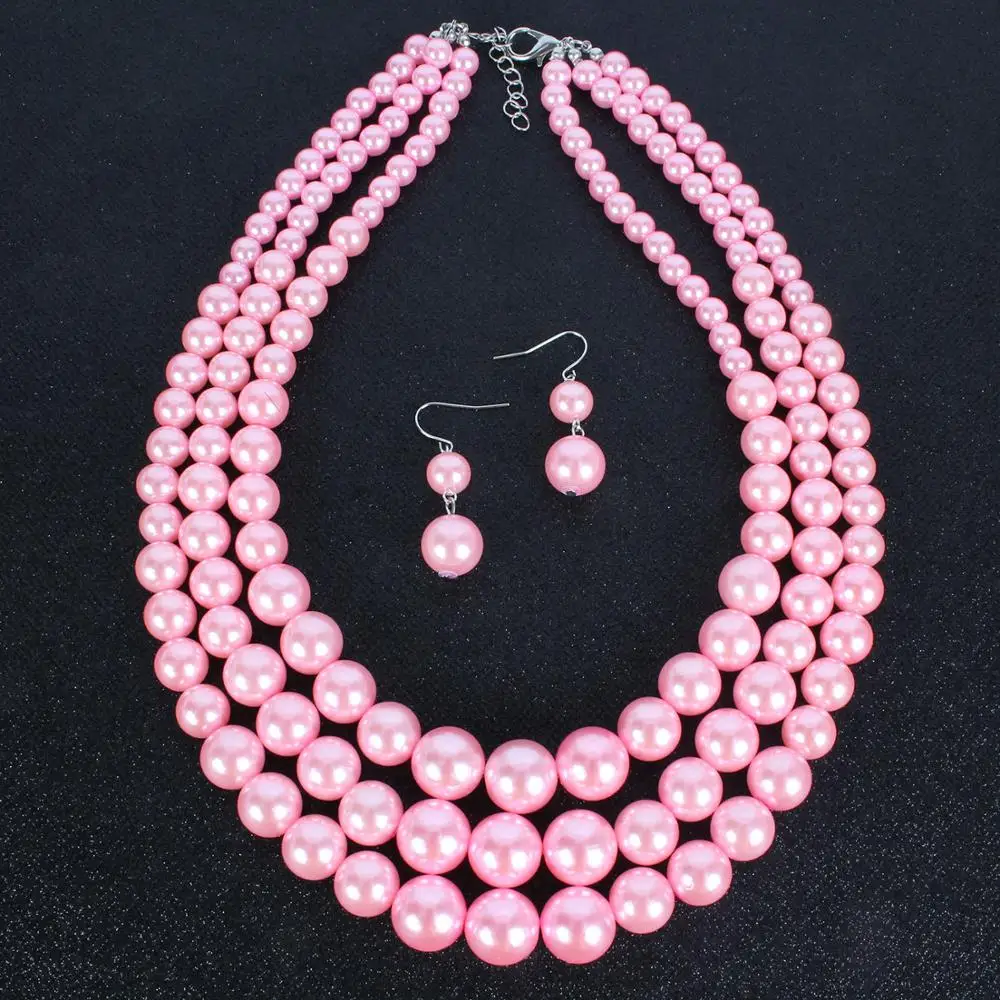 T6410 Wholesale Fashion pearls necklace and earrings set African style pearls jewelry set