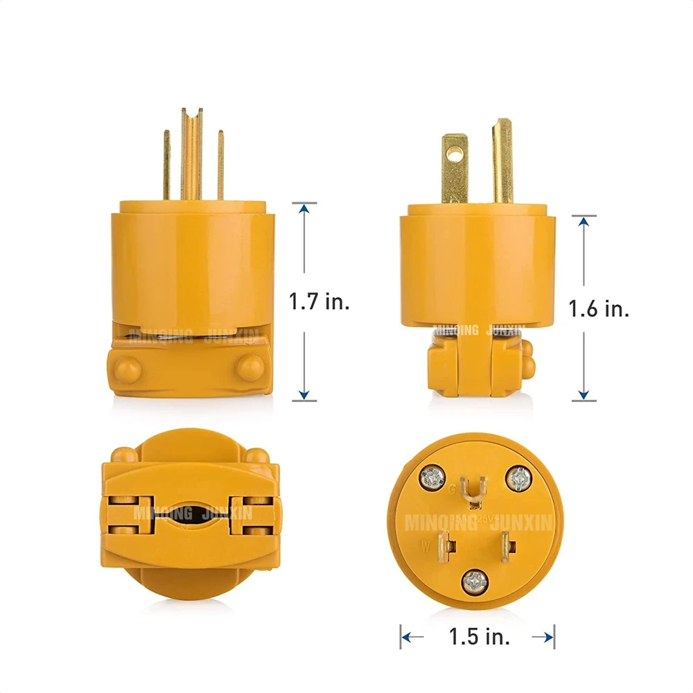 15A 125V 3 Prong Replacement Plug Outlet 2 Pole 3 Wire 5-15P Straight Blade Replacement Male Electrical Plug