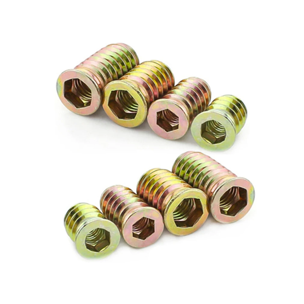 Yellow Zinc Plated Hex Socket 3mm Stainless Steel Ss304 Wooden Furniture Wood Threaded Insert Nut M10 For Wood
