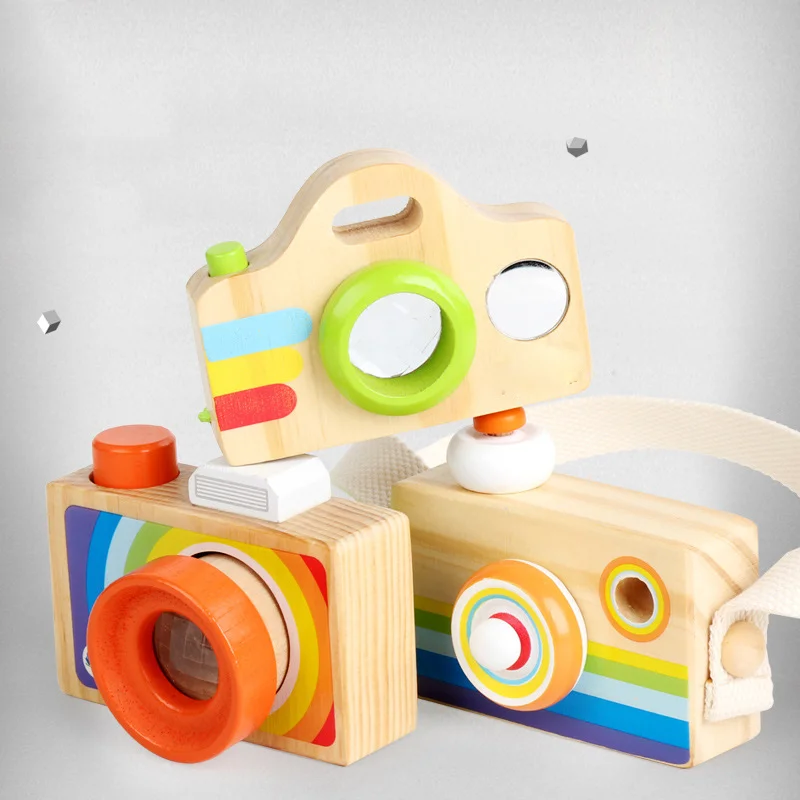 Kaleidoscope lens camera shape wooden kaleidoscope glasses for toddlers