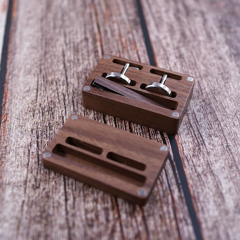Factory Black Walnut Classic Business Square Black Brush Cufflinks Set Custom Cufflinks Tie Pin and Cufflink