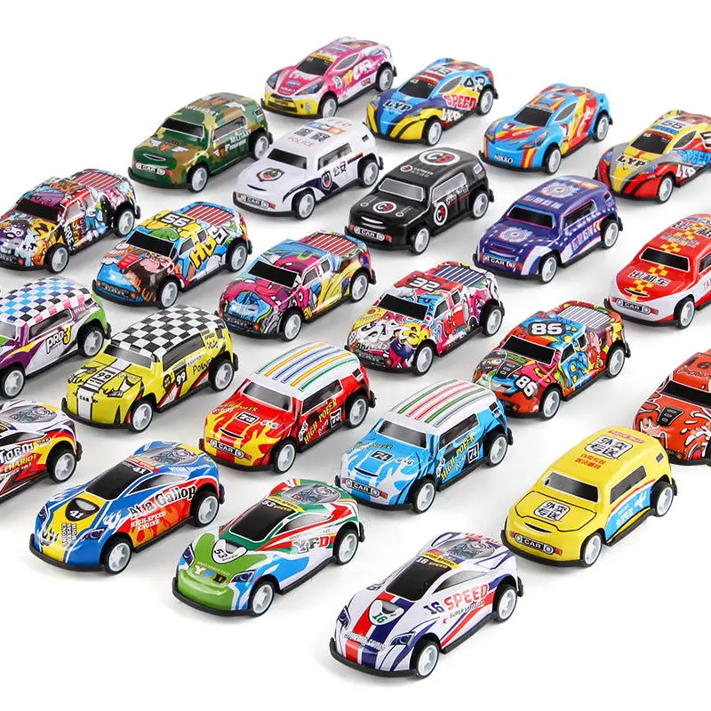 1:64 Alloy Pull Back Car Customized Pattern Tin Car 6.8CM Mini Vehicle Diecast Toys Alloy Small Car Toys for Kids