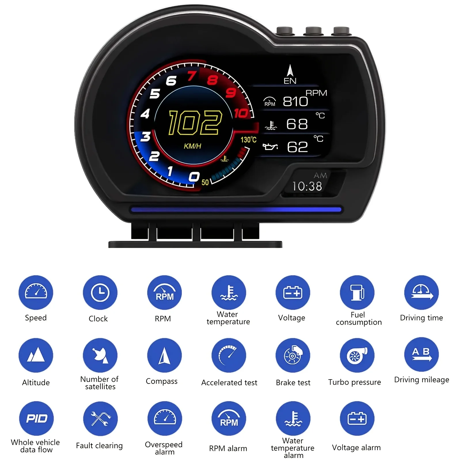 Car HUD Head Up Display OBD GPS Smart Gauge Test Brake Test Overspeed Alarm HD LCD Refitting Code Table Display For Cars