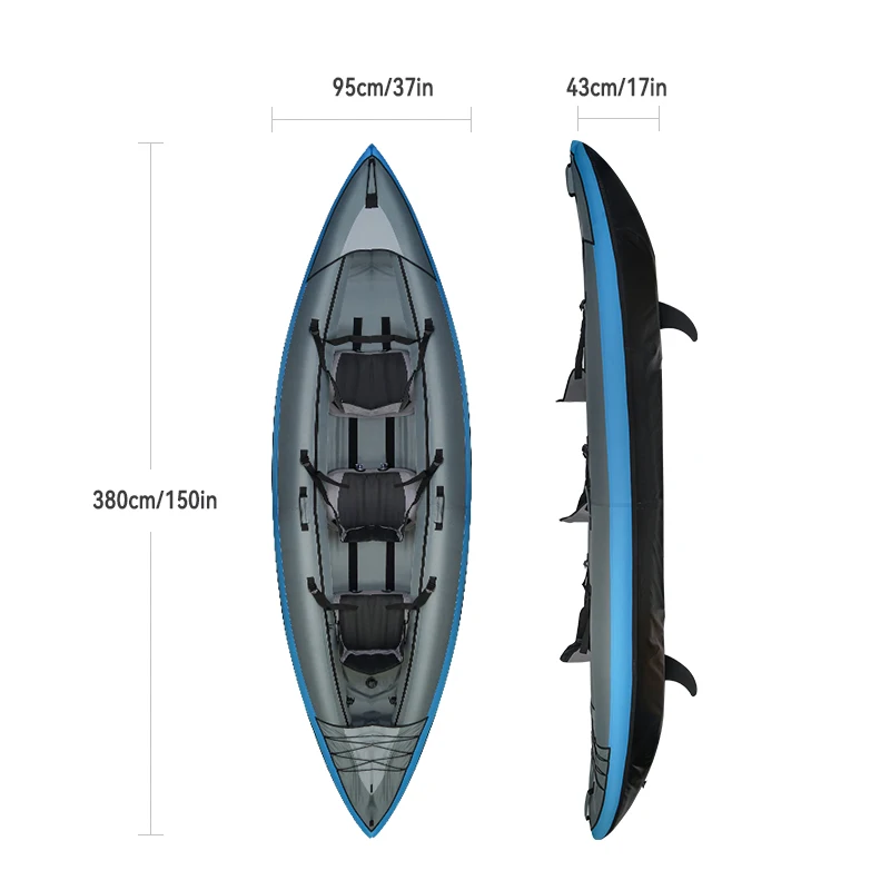 CE Certificate Triple Kayak 380cm 3 Person Inflatable Kayak for Family