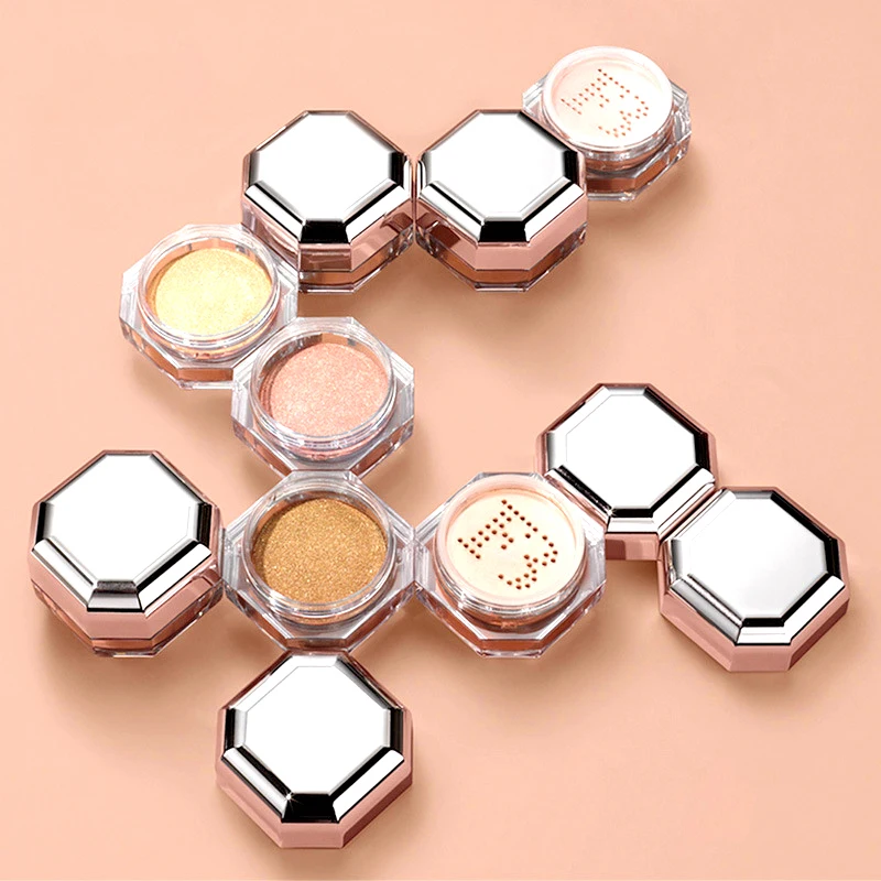 New Fashion Design 8g Octagonal Loose Powder Case Loose Highlighter Powder Jar With Sliver Rose Gold cover For Cosmetic Case