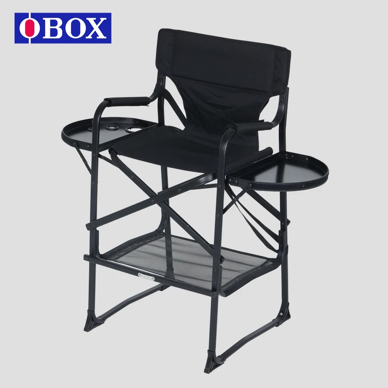 An aluminum folding chair and a special makeup chair for makeup artists perfect for outdoor use or in trendy studios