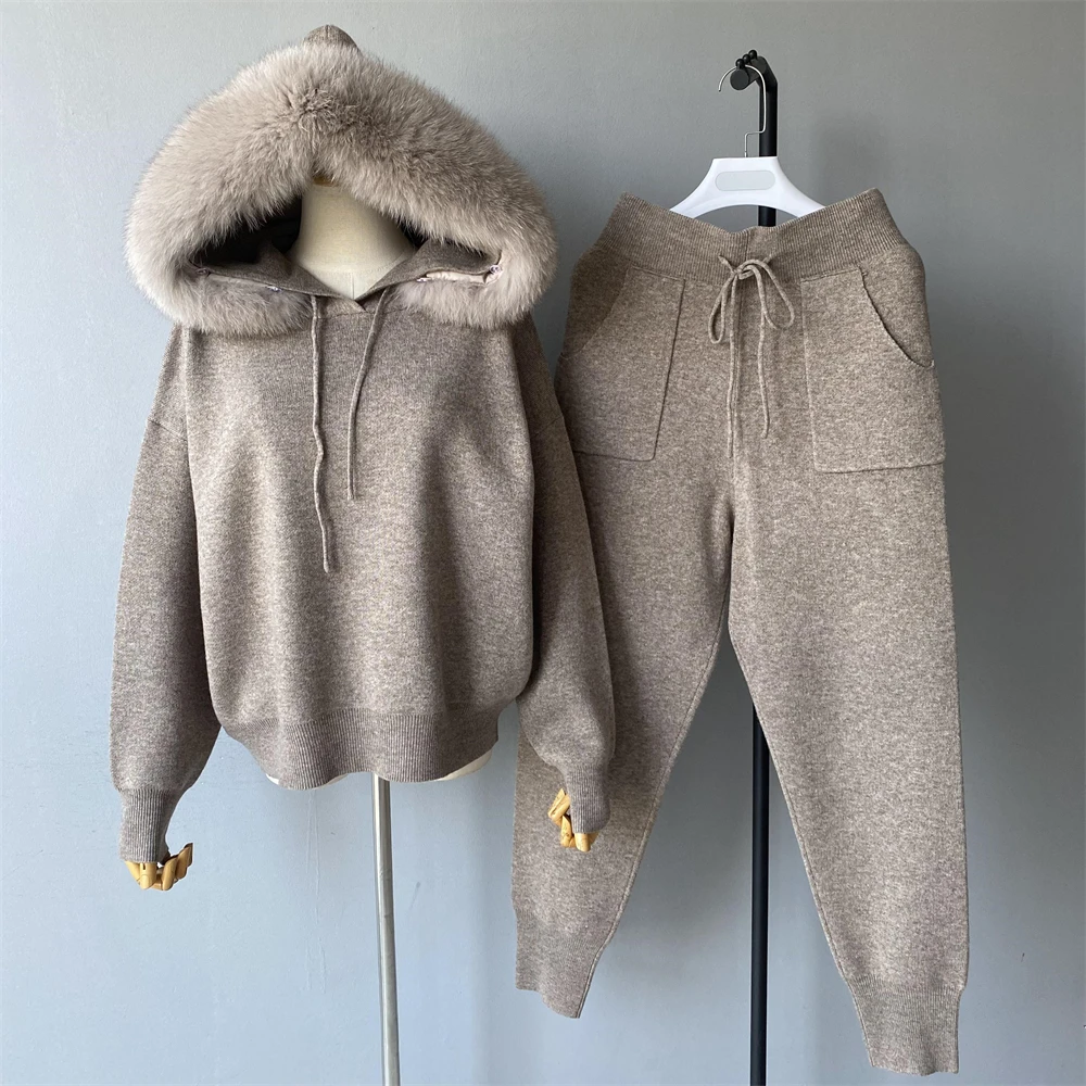 Spring Autumn Wholesale Fashion Ladies Wool Knitted Sweater And Pant Set Custom Knitted 2 Pieces Sweater Set Women