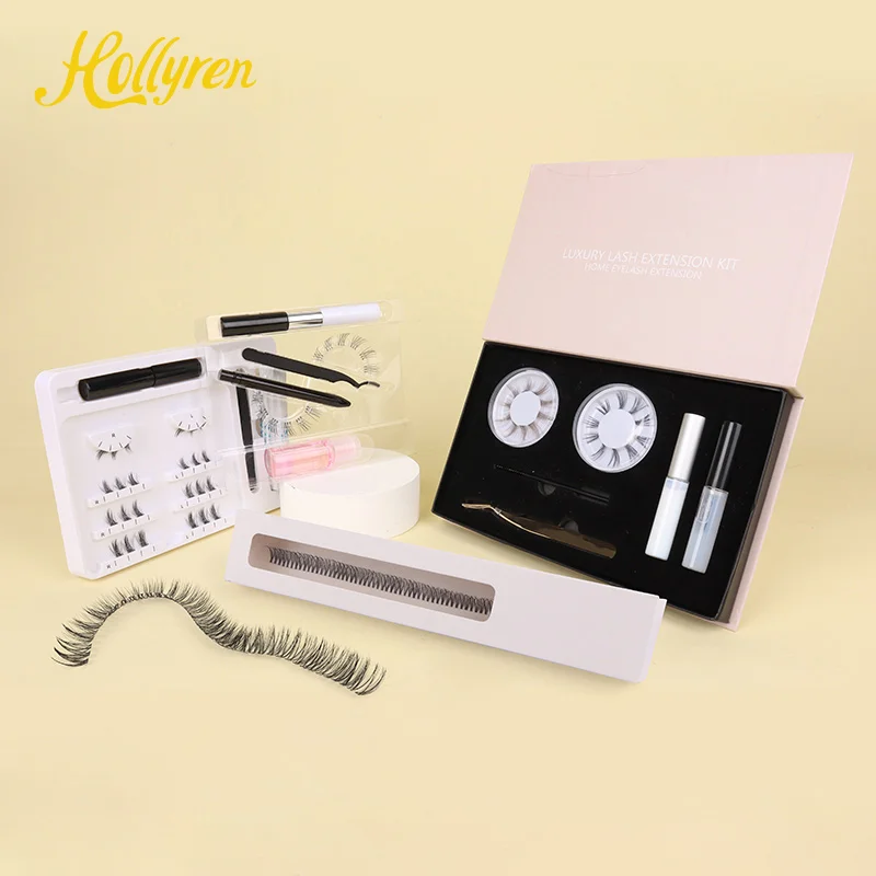 Hollyren Self Apply Diy Eyelash Extension Kit Superfine Clear Black Band Lashes Individual Diy Lashes Kit With Applicator Glue